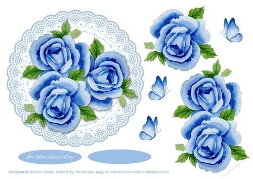 Lovely Watercolor Roses (Blue)