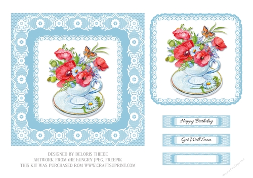 Lovely Poppies In A Teacup (Blue)