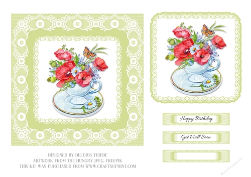 Lovely Poppies In A Teacup (Green)