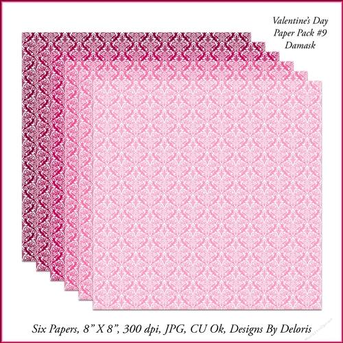 Lovely Delicate Damask Paper Pack 5 (Valentines Day)