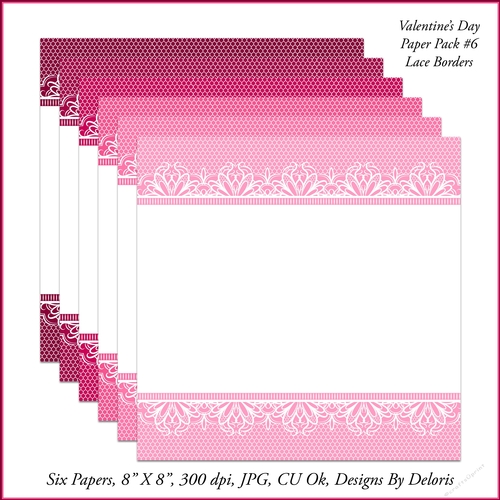 Lovely Lace Papers Pack 6 (Valentines Day)