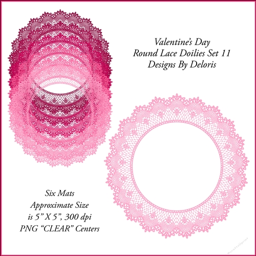 5 X 5 Round Lace Doilies Set 11 (Valentines Day)
