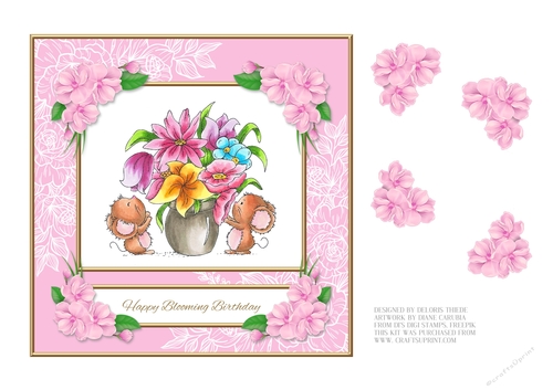Happy Blooming Birthday - Cute Mice Topper