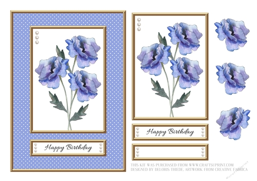 Blue Poppies In Polka Dot Frame Birthday Topper