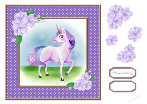 Cute Little Unicorn Birthday Topper (Card One)