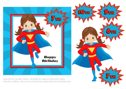 Superhero Birthday Girl Topper (Brown Hair)