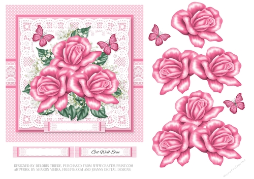 Lovely Roses N Butterflies Get Well Topper - Pink