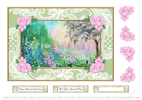 Lovely Garden Scene Birthday Topper