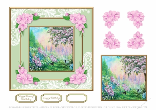 Lovely Garden Scene Birthday Topper - Card Two
