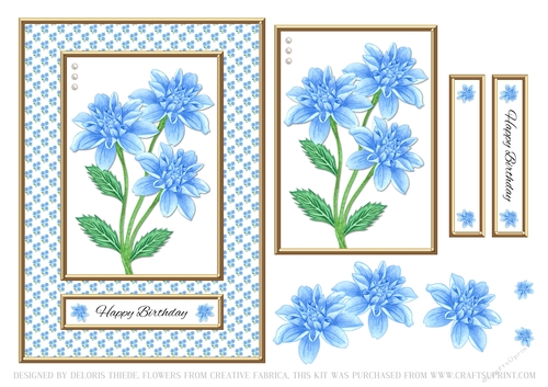 Lovely Blue Dahlias Birthday Topper