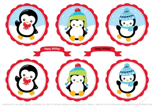 Cute Penguin Toppers (Stitched Inner Circles)