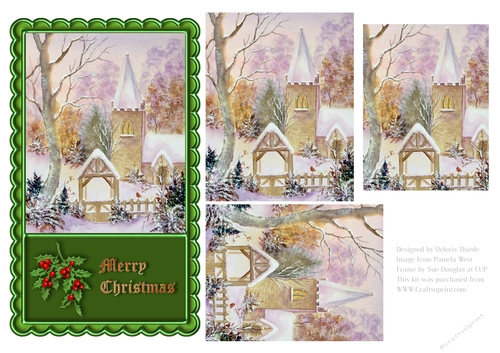 Lovely Snowy Church Scene Pyramid Topper (Green)
