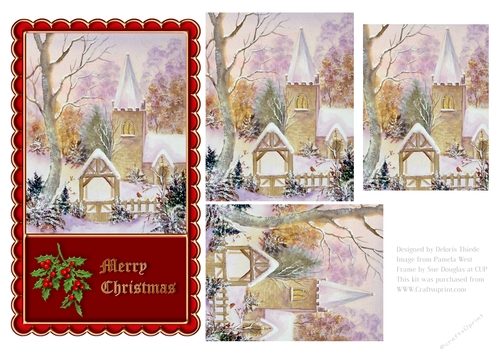 Lovely Snowy Church Scene Pyramid Topper (Red)