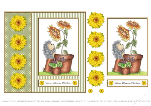Cute Hedgehog Topper - Happy Blooming Birthday - Green