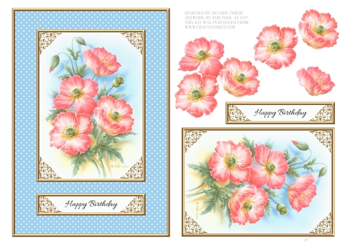 Birthday - Lovely Rob Pohl Poppies Topper (Blue)