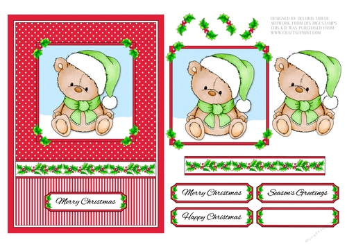 Cute Teddy Bear Holiday Topper (Card One)