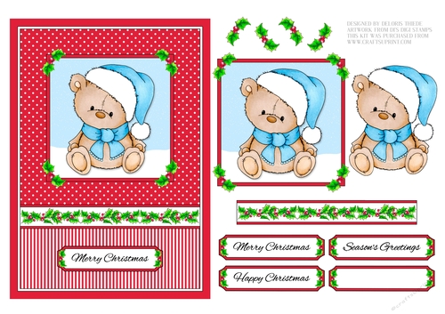 Cute Teddy Bear Holiday Topper (Card Two)