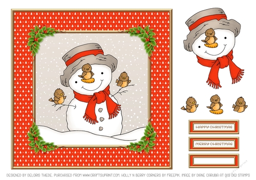 Cute Little Snowman And His Robin Friends (Red)