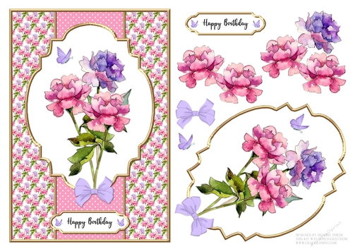 Lovely Watercolor Peonies Birthday Topper