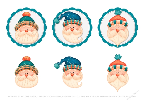 Three Cute Stitched Circle Santa Toppers