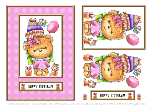 Cute Little Teddy Bear Birthday Topper (Pink)