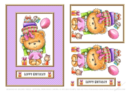 Cute Little Teddy Bear Birthday Topper (Purple)