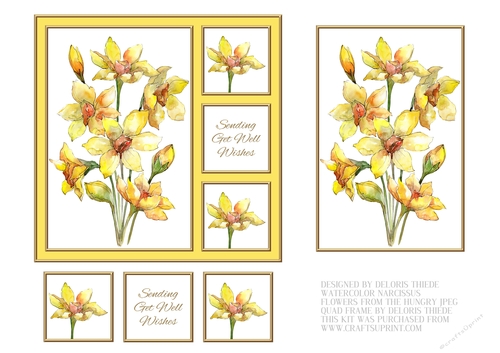 Lovely Watercolor Narcissus Get Well Topper Card Two