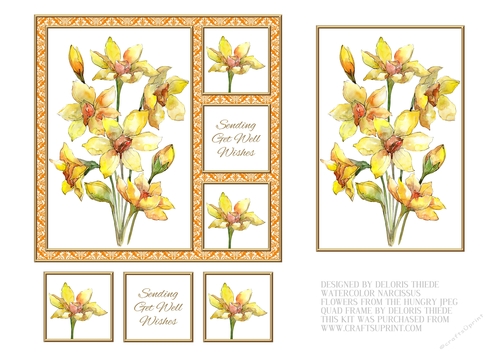 Lovely Watercolor Narcissus Get Well Topper Card Three