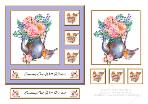 Lovely Robins N Teapot - Get Well Topper (Lavender)
