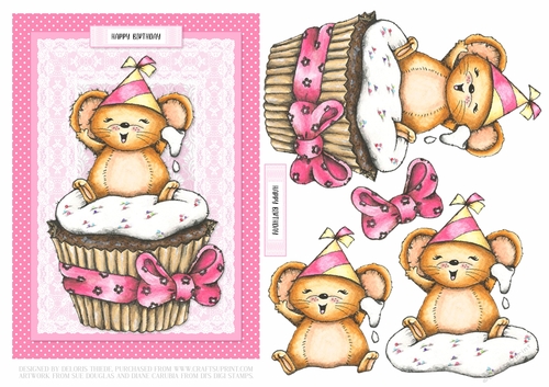 Cute Cupcake Mousie Birthday Topper