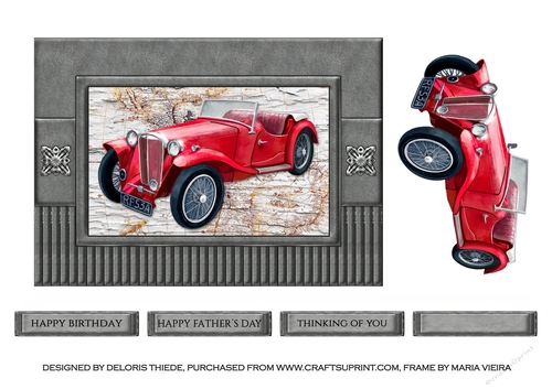 Vintage Car Red Birthday Or Fathers Day Topper
