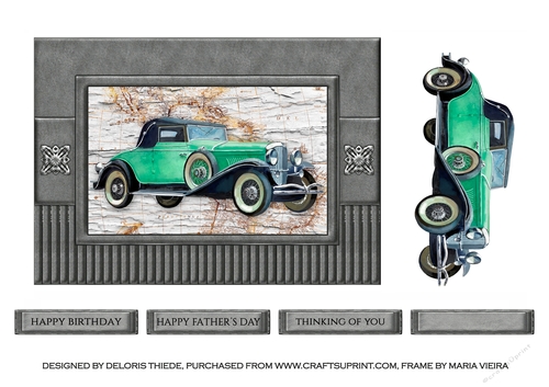 Vintage Car Green Birthday Or Fathers Day Topper