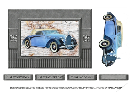 Vintage Car Blue Birthday Or Fathers Day Topper