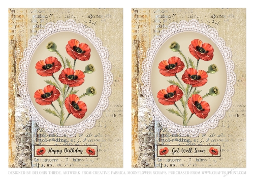 Two Lovely Vintage Poppies Quick Card Toppers