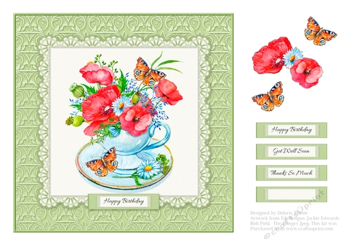 Lovely Poppies N Butterflies Teacup Topper