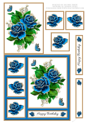 Lovely Blue Roses Birthday Topper