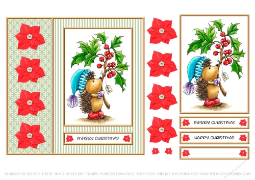 Cute Hedgehog Holiday Card (Green)