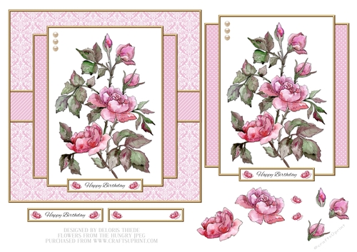Lovely Watercolor Roses Birthday Topper