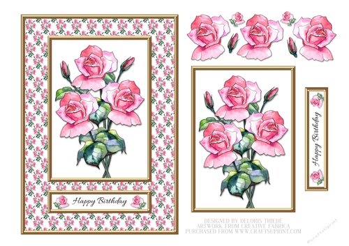 Happy Birthday - Lovely Watercolor Roses - Card Three