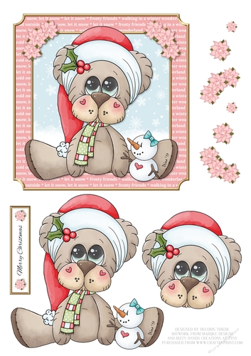 Cute Santa Bear Holiday Topper - Pink