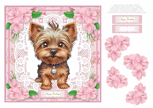 Cute Yorkie Birthday Topper - Card 1