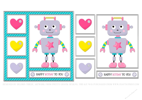 Cute Robot Birthday Topper - Card One
