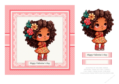 Cute Little Girl Valentine Card Topper #1