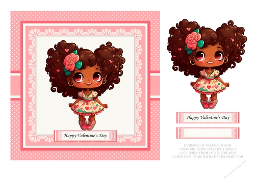 Cute Little Girl Valentine Card Topper #2