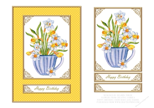 Lovely Spring Flowers In A Teacup Birthday Topper - Yellow