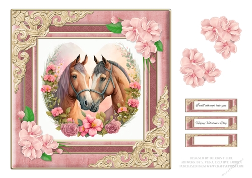 Lovely Watercolor Horses Valentine - Card One