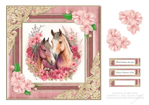 Lovely Watercolor Horses Valentine - Card Two