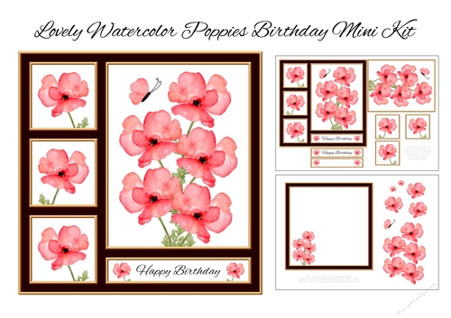 Lovely Watercolor Poppies N Butterflies Mini Kit #1