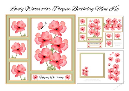 Lovely Watercolor Poppies N Butterflies Mini Kit #2