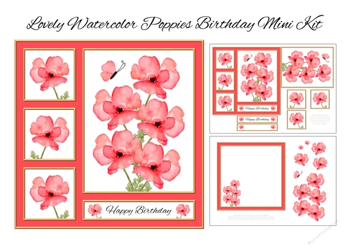Lovely Watercolor Poppies N Butterflies Mini Kit #3